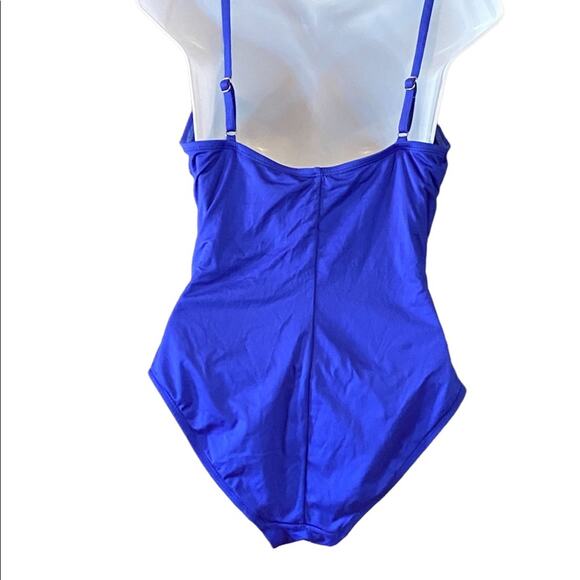 Liz Claiborne Womens Size 8 Royal Blue One Piece Ruched Front Swimsuit - Picture 2 of 6